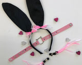 Petplay bunny ears set, rabbit ears headband, Valentine's Day Sex Toy Gift, black rabbit costume Bunny erotic, Petplay set, Nipple clamps