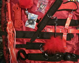 Naughty Box, BDSM, Bondage, Bdsm starter kit, Foot Cuffs, Hand Cuffs, Harness, Nipple Clamps, Women Collar, Leather Whip, Blindfold, Leash