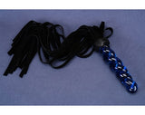 Thuddy Cowhide Leather Flogger Suede With Glass Anal Plug Handle/BDSM Butt Plug Flogger And Leather Tails/Blue Crystal Braided Shaft Dildo
