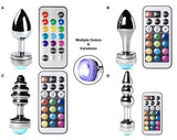 LED Light Up Butt Plug with Remote, Round L.E.D Base Mulitple Colors, Silver (4 Models)