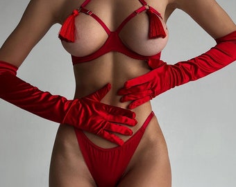 Fetish Lingerie See Through Open Bra Bilizna Set Hot Sexy Intimate