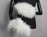Handmade white faux fur mittens with wool flecce lining, white faux fur gloves