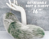 Discreetly Shipped Handmade Green and Gray Faux Fur Tail Butt Plug - 16 Inches (40cm) Detachable Tail for Soft and Fluffy Sensations