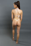 White Floral Lace Crotchless Thong and Exposed Breast Una Superior Set