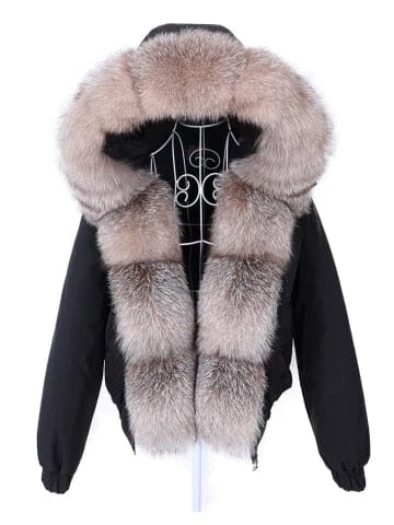 Women Natural Fur Coat Real Raccoon Fur Collar Parkas Winter Clothes Jacket  Cuff