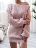 Khalesexx casual Off Shoulder Knitted Sweater Dresses For Women 2021 Autumn Winter Lantern Long Sleeve Dress Ladies Casual Dress White Black