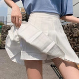 Khalesexx romantic Button Zipper High Waist Mini Skirt Lady A Line Slim Pleated Skirts Sweet Women Korean Solid White Skirts Summer Japan Clothes