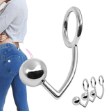 Stainless Steel Butt Plug Ball Hole Anal Hook With Penis Cock Ring Metal Sex Toy