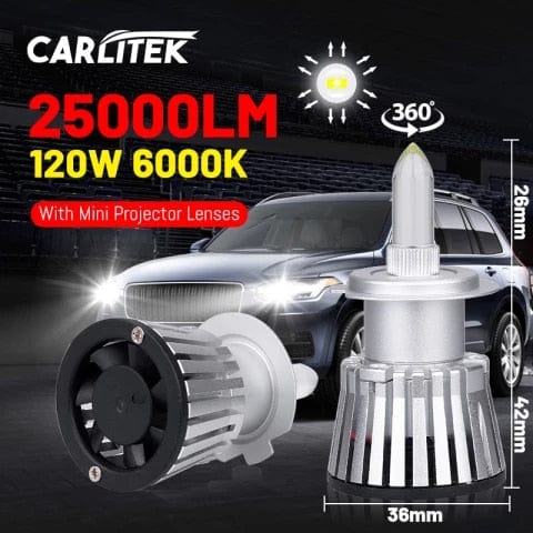 Carlitek H7 LED Headlights 25000LM Bi-LED For Projector Lenses H11 H8 H9  9005 9006 HB3 HB4 360 STG Lighting CSP LEDs 6000K 120W