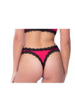 Satin Front High Leg Panty With Lace  Edges and Mesh Back - Extra Large - Bright Rose/black