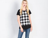 Pornhint Black and white plaid bamboo tunic top with black sleeves and high low hem/ Arlette top