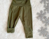 Olive Green Bamboo Growpants - Green Baby Pants - Baby Leggings - Gender Neutral Grow-With-Me Baby Clothing
