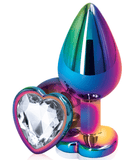 Rear Assets Multi-Color Metal & Clear Gem Heart Anal Plug - Medium