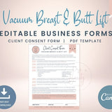 Vacuum Breast and Butt Lift Consent Form & Liability Waiver, Editable BBL Cupping Template, Vacuum Therapy Medi Spa Business Form, SKU VBBLC
