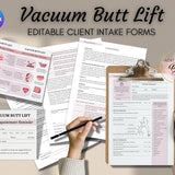 Vacuum Butt Lift Client Intake Forms, Med Spa Forms, Esthetician Consultation, Body Sculpting, Brazilian, Consent Form, Editable Template