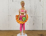 Vintage Blond Barbie Redressed Doll Wearing Retro 80s Short Sleeve Crop Top Skirt & Leggings Fashion Clothing Restyle Barbie Included OOAK
