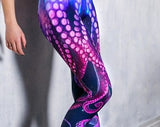 Pornhint Yoga Leggings with Octopus Print, purple printed leggings, leggings for women, kawaii clothing, plus size leggings, high waisted leggings