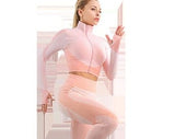 Yoga Workout Set - 3 Pc with leggings and jacket - Peach - Coral Pink