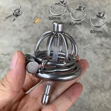 Male Stainless Steel Sissy Chastity Cage Ring with Tube Anti-off Device