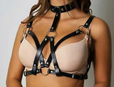 Women PU Leather Gothic Cupless Cage Bra Adjustable Body Chest Harness Clubwear