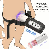 Male Masturbaters Wearable Hands Free Telescopic Vibrating Cup Rotating Strokers