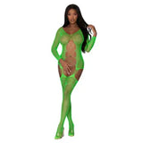 Magic Silk Seamless Cupless Crotchless Fishnet Gartered Open Back Catsuit OS