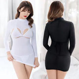 Women Long Sleeve Cupless Bodycon Mini Dress + Halter Strappy Bra + G-string SET