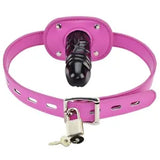 Lockable Dildo Penis Mouth Gag with Lock Leather Strap On Adult Women Sex