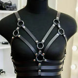 Women Gothic PU Leather Cupless Adjustable Body Chest Harness partywear clubwear