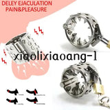Steel Chastity Device Ring 2 Rows Spikes Ball Stretcher Scrotum Pendant