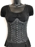 Y2K Caged Corset Black Faux Leather Cupless Bustier Top Sheer Designer Look