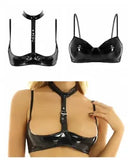 Women PVC Leather Bra Tops Cupless Bralette Lingerie Sexy Top Clubwear Tops