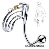 Metal Chastity Cage+Anal Hook Rings Ball Stretcher Chastity Lock Device Tool