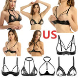 Women's Cupless Cage Bra See Through Sheer Lace Open Cups Wirefree Unlined Bra