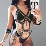 Women PU Leather Cupless Straitjacket Body Harness Bra Cage Goth Lingerie