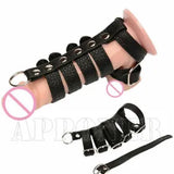 Delay Leather Ring Male Cage Harness Sleeves Scrotum Ring Lock Chastity Device