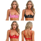 Women's Glossy Patent Leather Cupless Bra Tops V-notch Underwired Bralette Crop