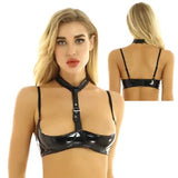 Womens Shiny PVC Leather Sexy Tops Cage Bra Cupless Bralette Adjustable Lingerie