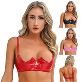Womens Patent Leather Cupless Bra Underwired Bralette Crop Top Clubwear Lingerie