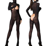 Women's Full Bodysuit Lingerie Masked Cupless Open Buttocks Long Sleeve Jumpsuit