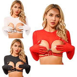 Womens Arm Sleeve Shrug Gloves Crop Top See Through Mesh Shirts Cupless Cover Up