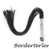 Black Leather Pimp Whip Crystal Glass Handle Plugs Flogger Queen Couples