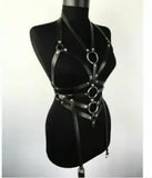 Women's Gothic PU Leather Cupless Adjustable Body Chest halter Harness partywear