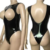 Womens Wetlook Shiny Leather Bodysuit Cupless & Crotchless Thong Leotard Catsuit