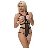 Magic Silk Forever Mesh Cupless and Crotchless Strappy Teddy Lingerie Black