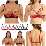 Women Sexy Cupless Bra Lace Mesh Underwired Adjustable Shoulder Straps Open Top