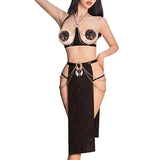 Womens Set Skirts Costume Cupless Bra Outfits Exotic Lingerie High Split Skirt