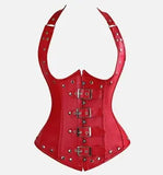 Red Faux Leather Steel Boned Underbust Buckle Cupless Rivet Corset Size S