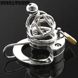 2IN1 Stainless Steel Cage Ball Stretcher Chastity Device Ring Chastity Belt Lock