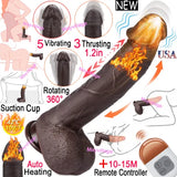 Heating Rotating Telescopic Suction Cup Dildo G-Spot Anal Vibrator Sex Toy Women